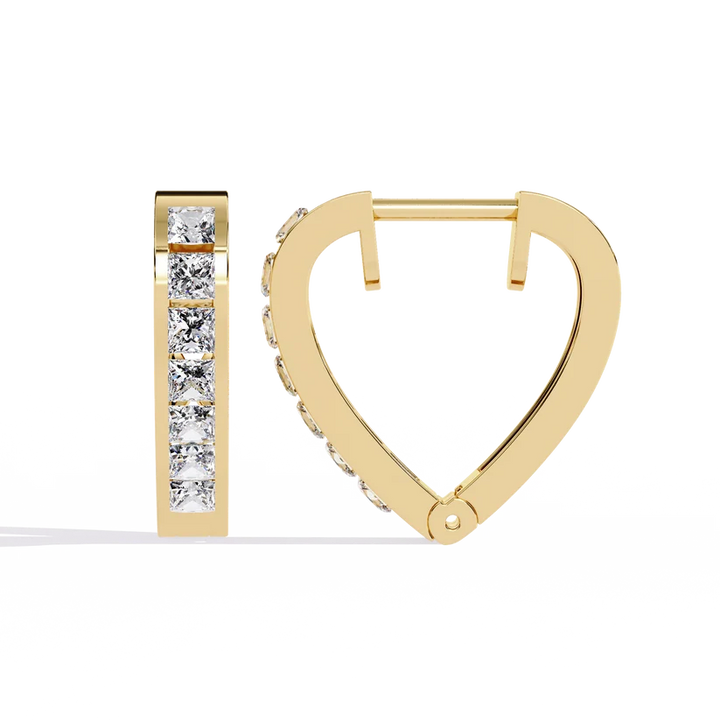 Princess-Cut Diamond Heart Hoop Earrings