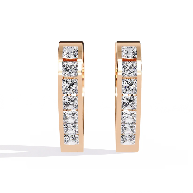 Princess-Cut Diamond Heart Hoop Earrings