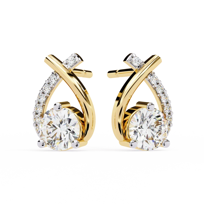Elegant Diamond Crossover Drop Earrings in Gold