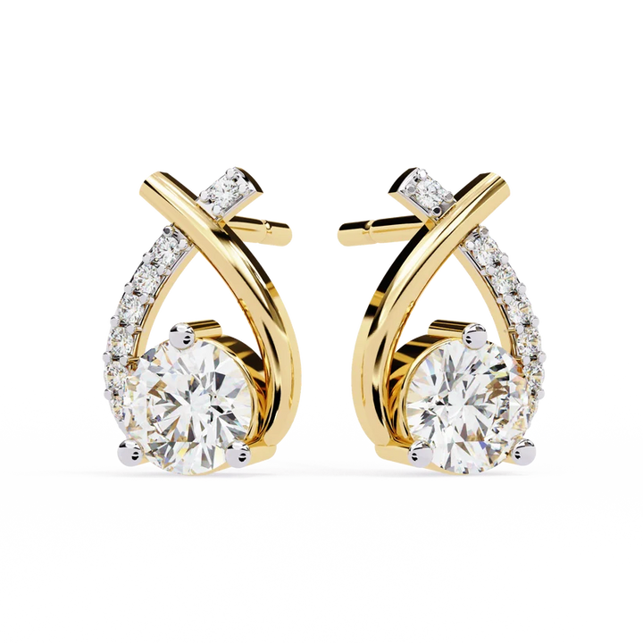 Elegant Diamond Crossover Drop Earrings in Gold