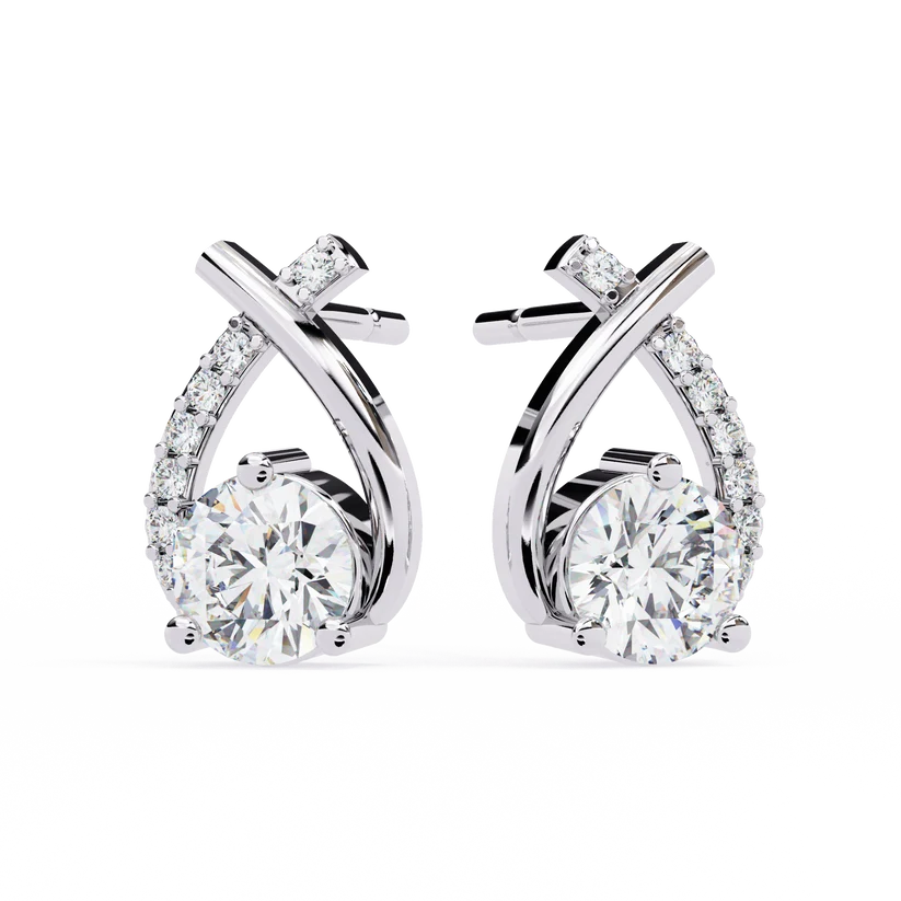 Elegant Diamond Crossover Drop Earrings in Gold