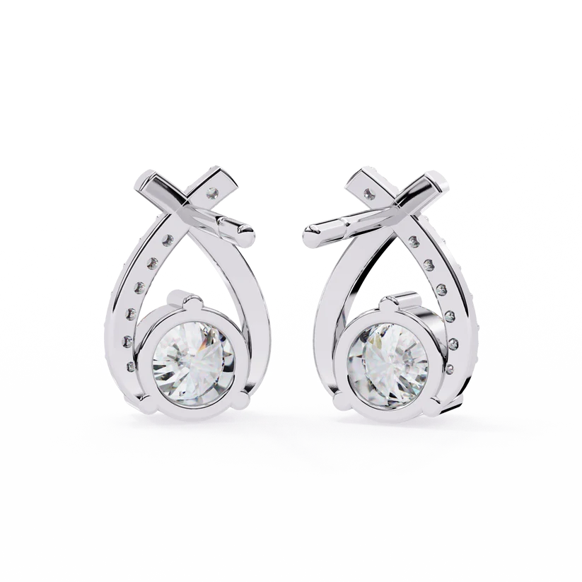 Elegant Diamond Crossover Drop Earrings in Gold