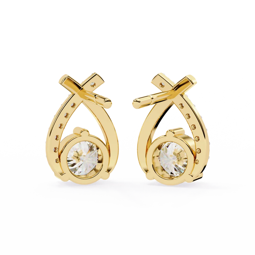 Elegant Diamond Crossover Drop Earrings in Gold