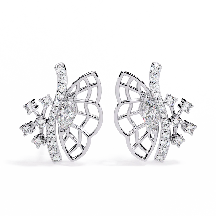Elegant Butterfly Diamond Cluster Stud Earrings – Gold Openwork Design