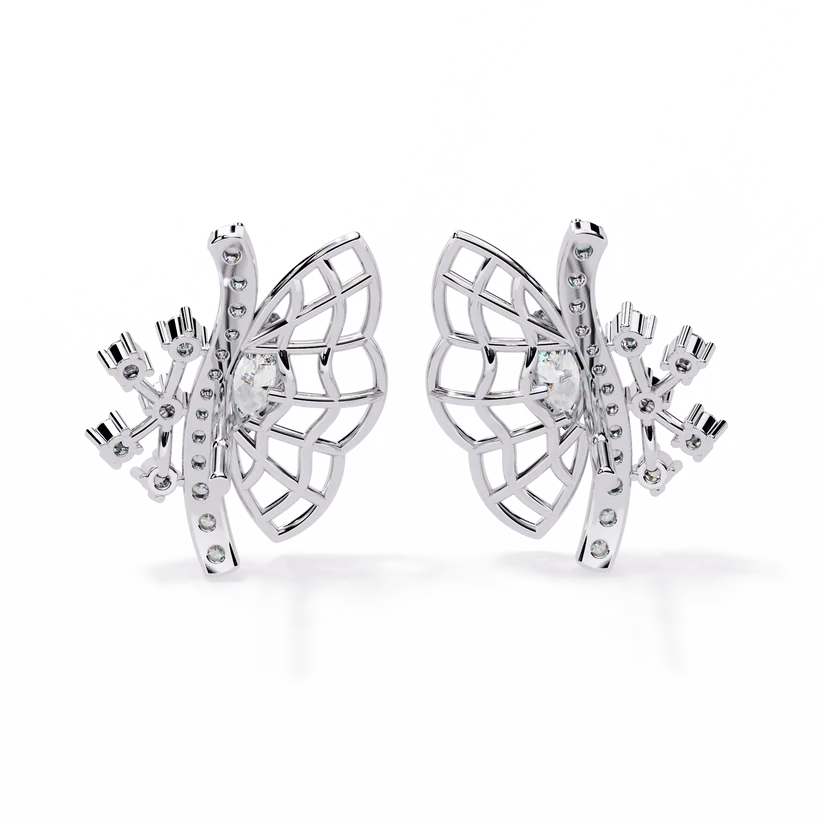 Elegant Butterfly Diamond Cluster Stud Earrings – Gold Openwork Design