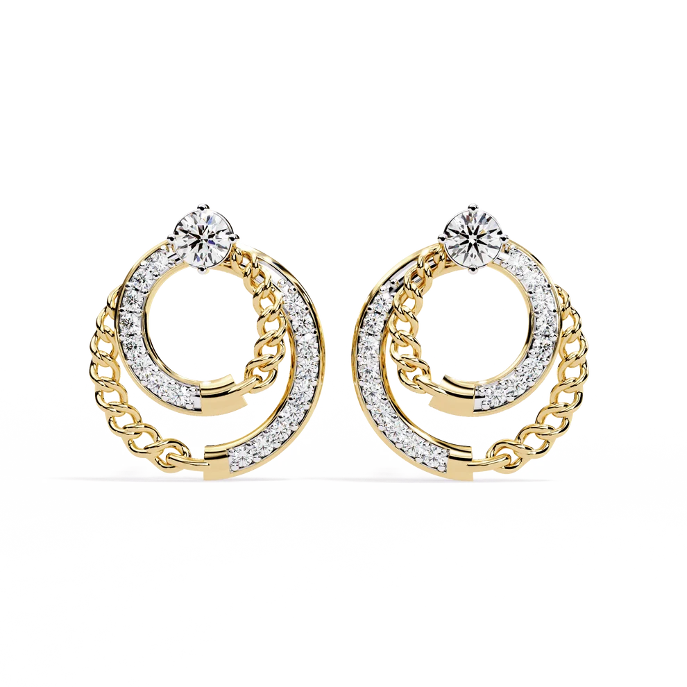 Twisted Rope & Diamond Circle Stud Earrings