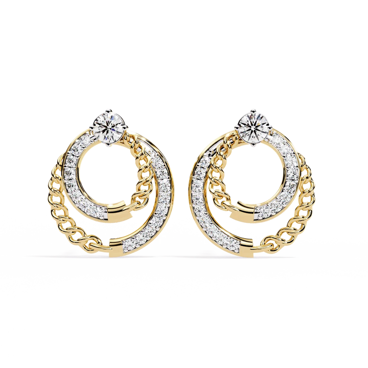 Twisted Rope & Diamond Circle Stud Earrings