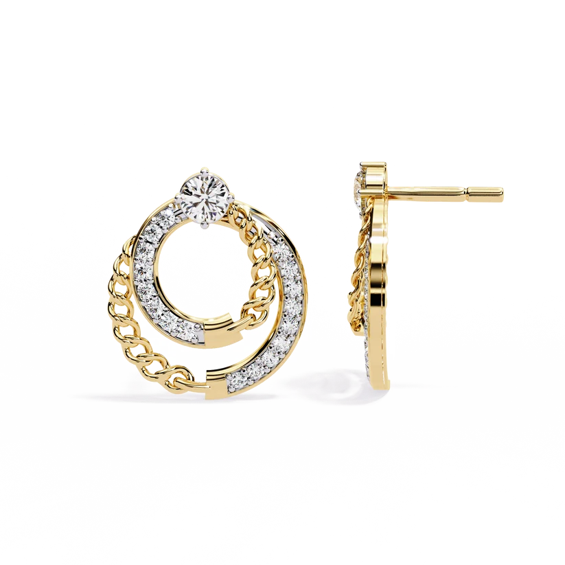 Twisted Rope & Diamond Circle Stud Earrings