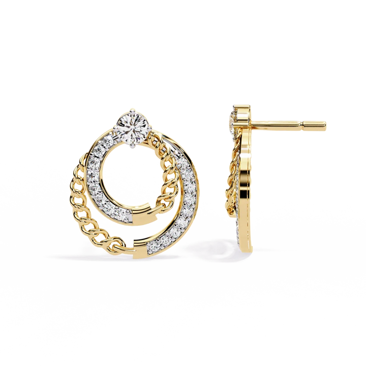 Twisted Rope & Diamond Circle Stud Earrings