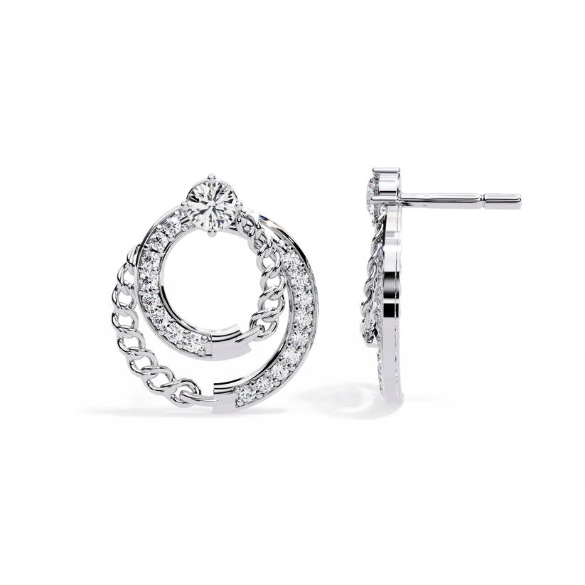 Twisted Rope & Diamond Circle Stud Earrings