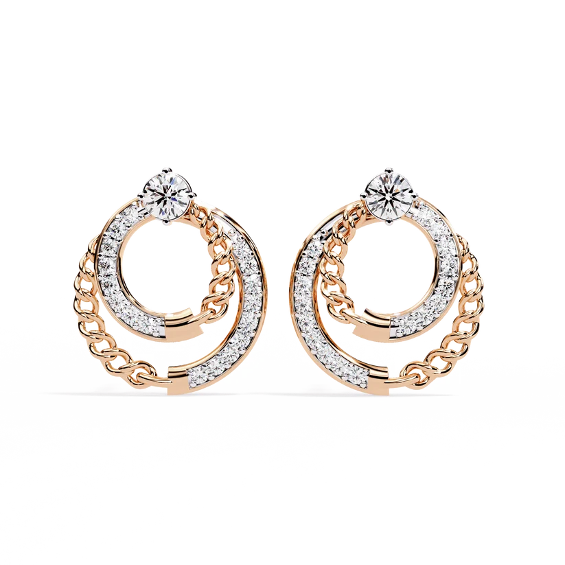 Twisted Rope & Diamond Circle Stud Earrings