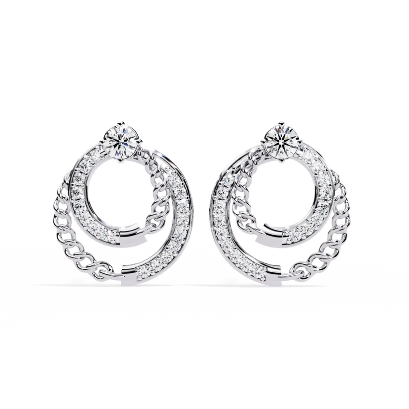 Twisted Rope & Diamond Circle Stud Earrings