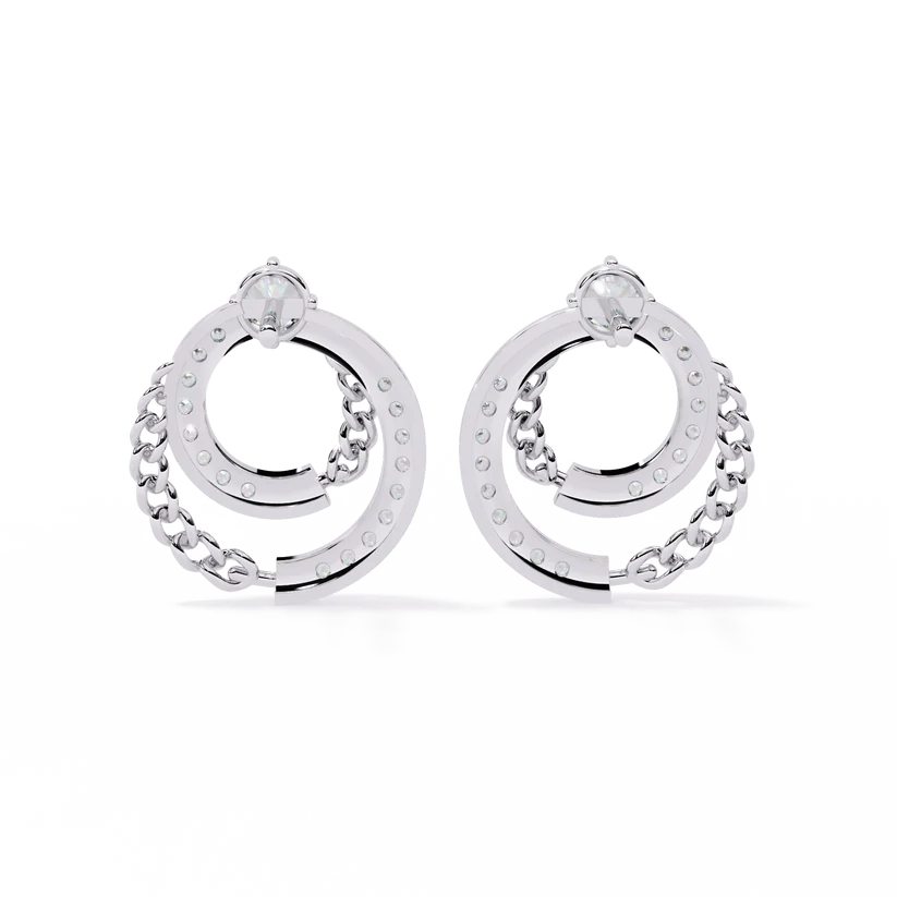 Twisted Rope & Diamond Circle Stud Earrings