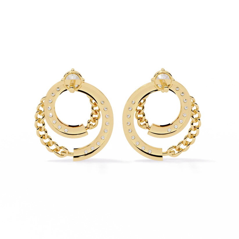 Twisted Rope & Diamond Circle Stud Earrings