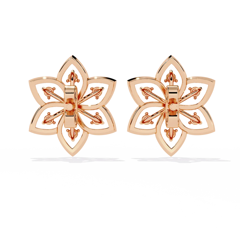 Elegant Floral Diamond Gold Stud Earrings