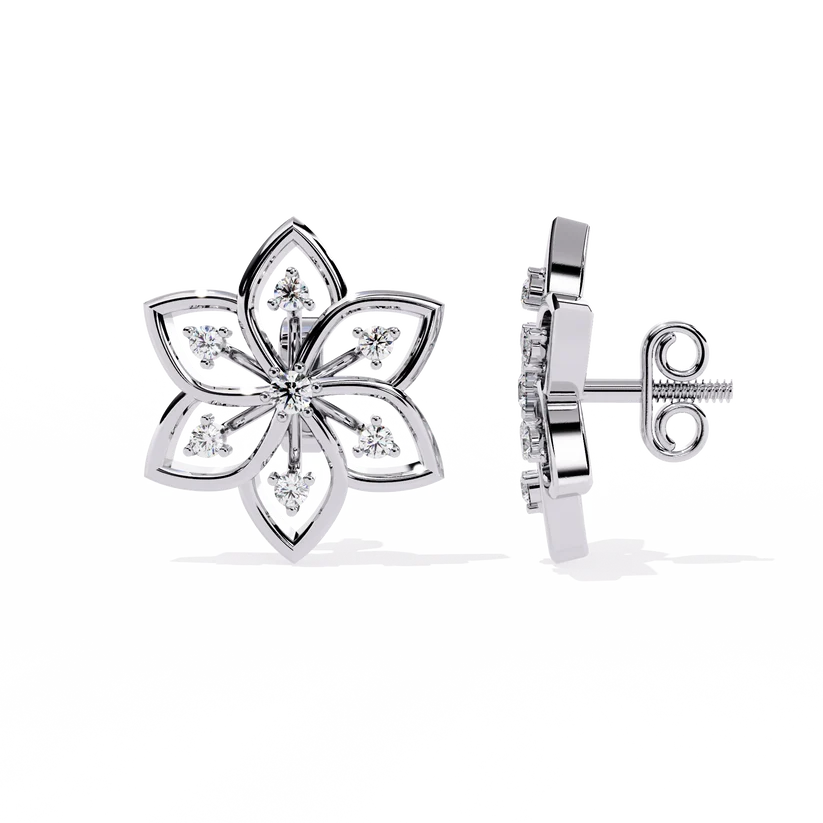 Elegant Floral Diamond Gold Stud Earrings