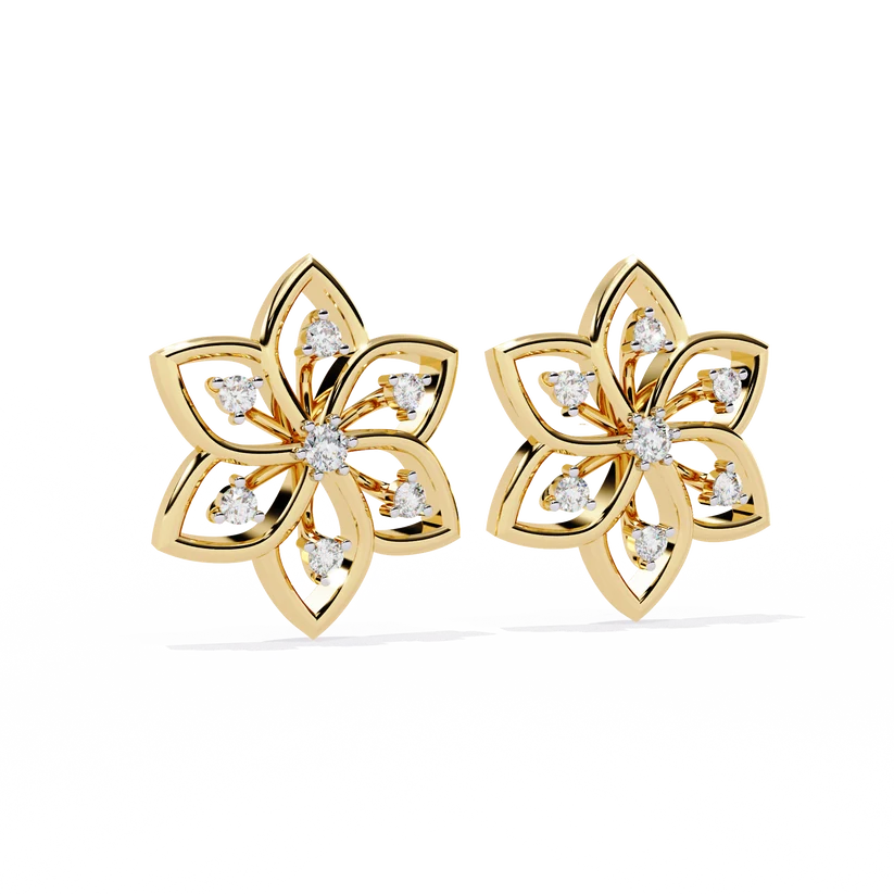 Elegant Floral Diamond Gold Stud Earrings