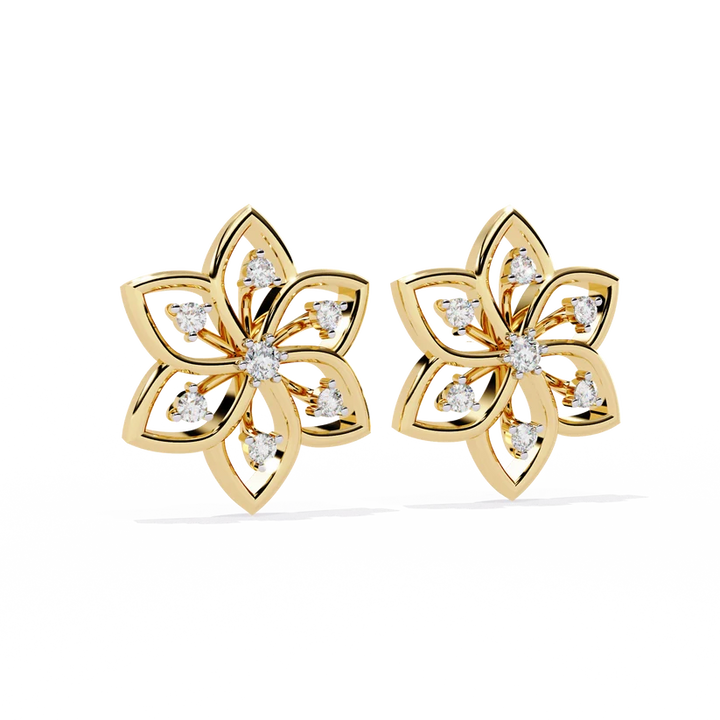 Elegant Floral Diamond Gold Stud Earrings