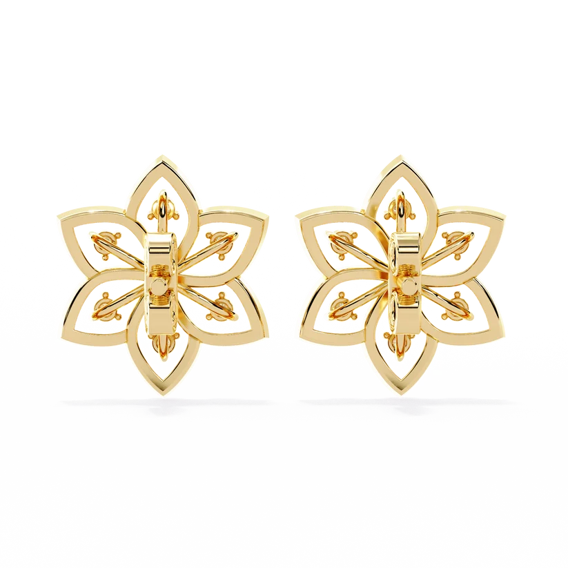 Elegant Floral Diamond Gold Stud Earrings