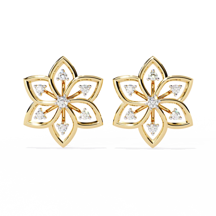 Elegant Floral Diamond Gold Stud Earrings