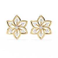 Elegant Floral Diamond Gold Stud Earrings