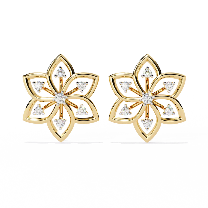 Elegant Floral Diamond Gold Stud Earrings