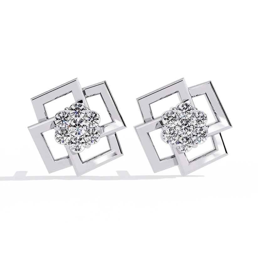 Geometric Diamond Cluster Stud Earrings
