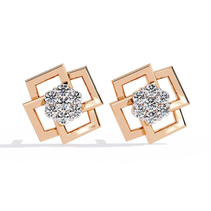 Geometric Diamond Cluster Stud Earrings
