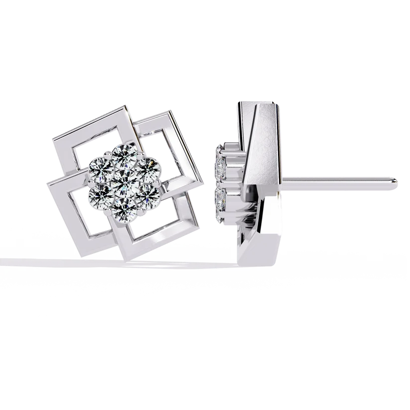 Geometric Diamond Cluster Stud Earrings