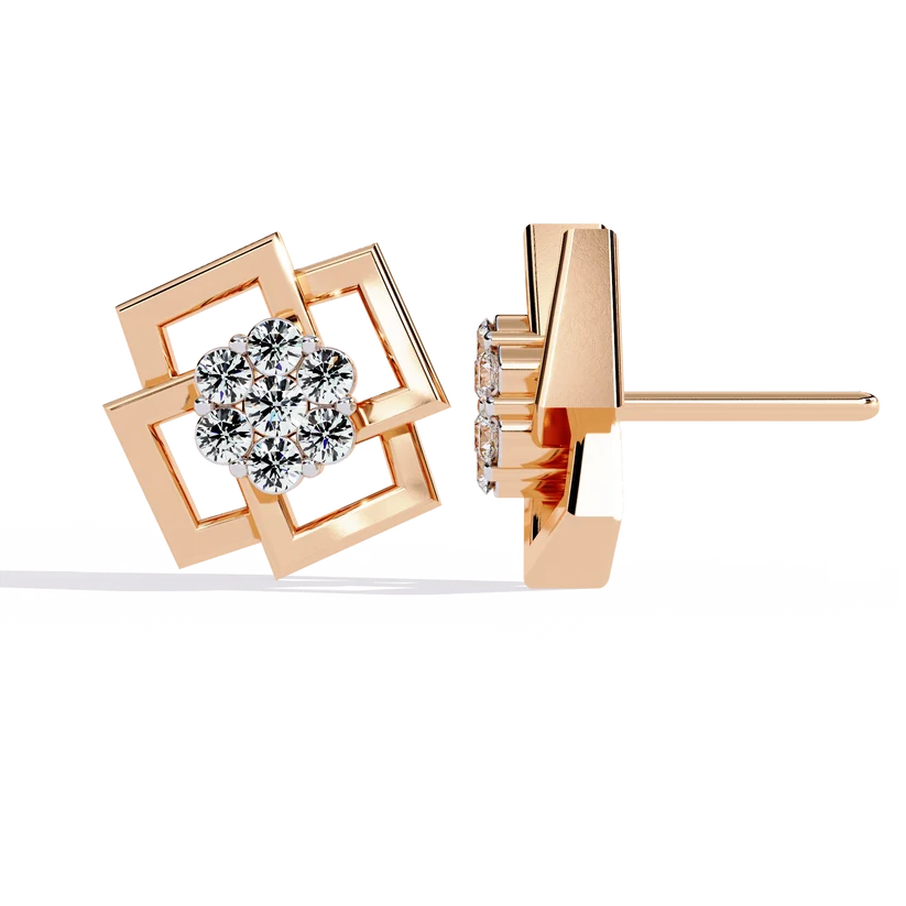 Geometric Diamond Cluster Stud Earrings