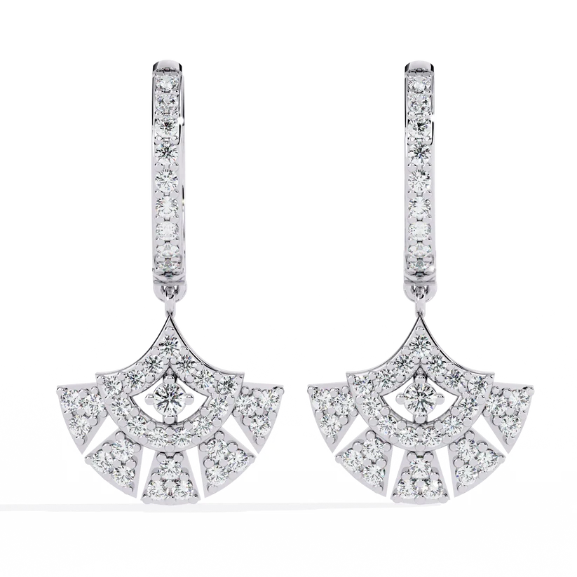 Diamond Fan-Shaped Drop Hoop Earrings
