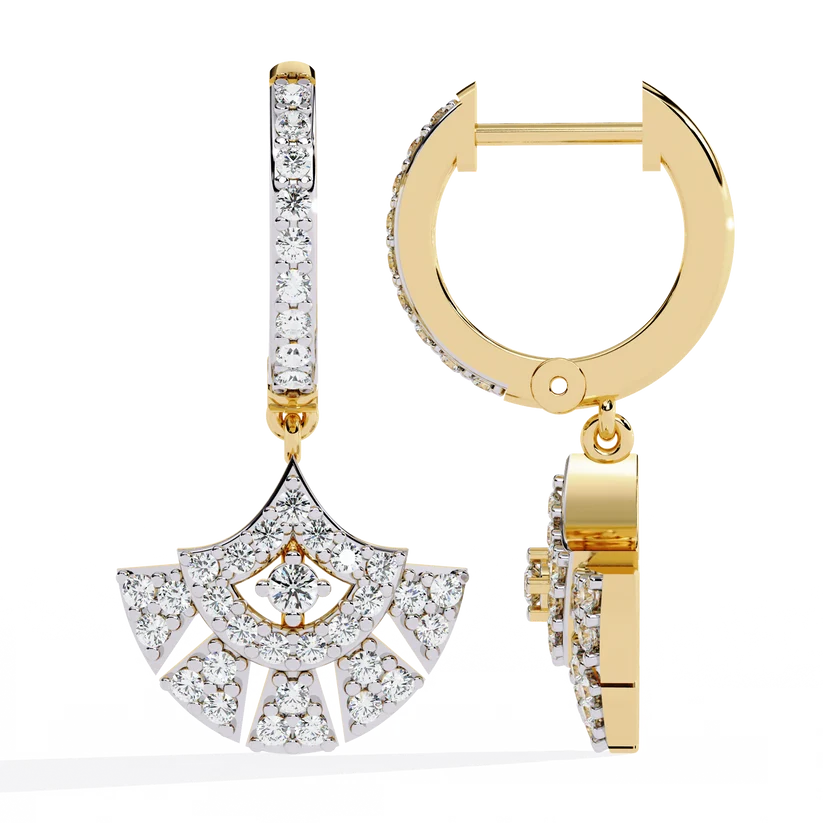 Diamond Fan-Shaped Drop Hoop Earrings