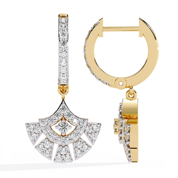 Diamond Fan-Shaped Drop Hoop Earrings