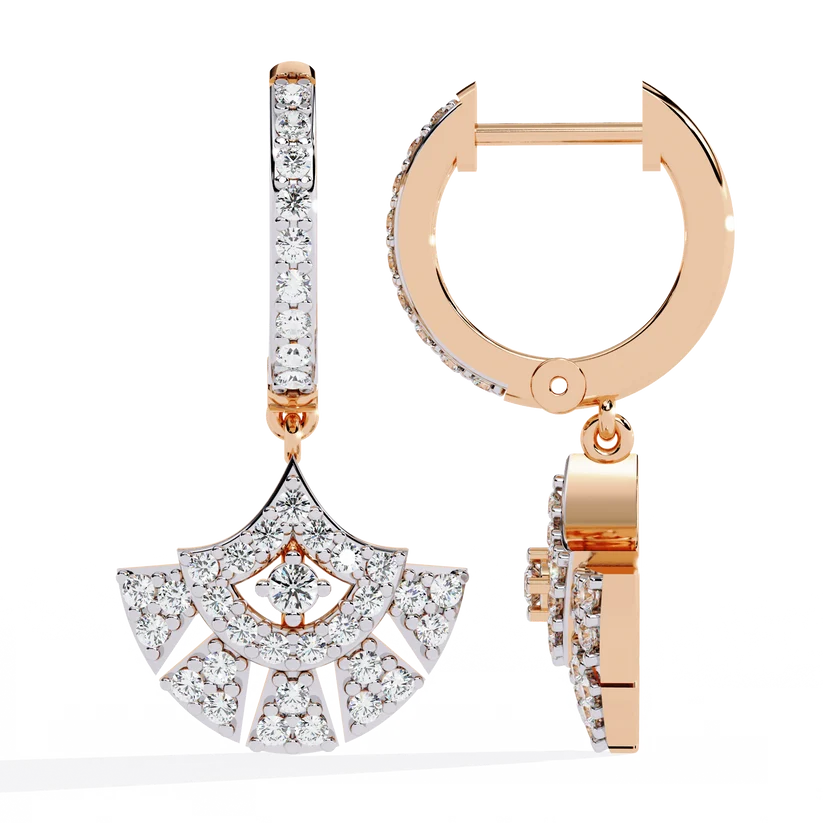 Diamond Fan-Shaped Drop Hoop Earrings
