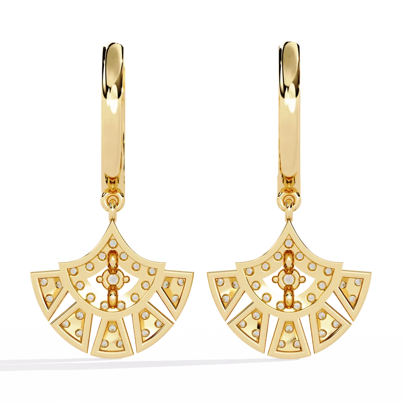 Diamond Fan-Shaped Drop Hoop Earrings