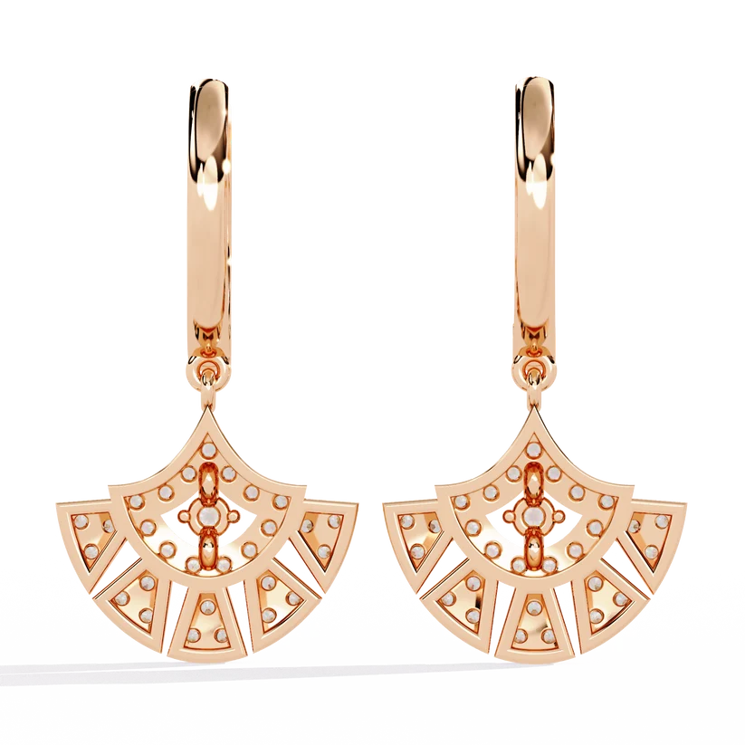 Diamond Fan-Shaped Drop Hoop Earrings