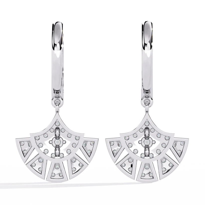 Diamond Fan-Shaped Drop Hoop Earrings