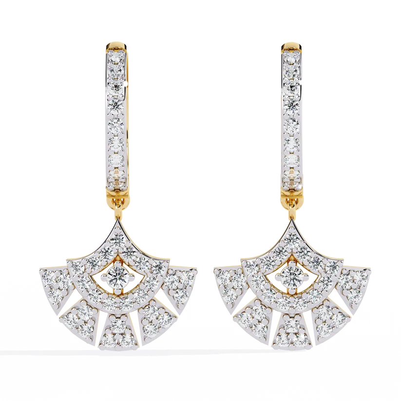 Diamond Fan-Shaped Drop Hoop Earrings