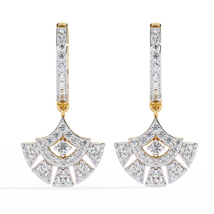 Diamond Fan-Shaped Drop Hoop Earrings