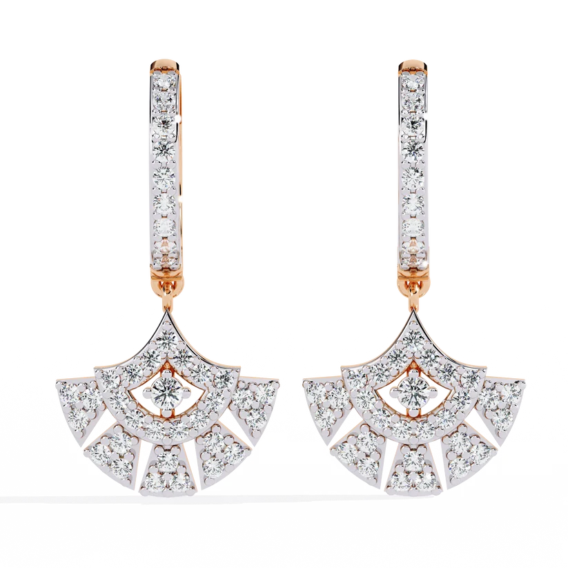 Diamond Fan-Shaped Drop Hoop Earrings