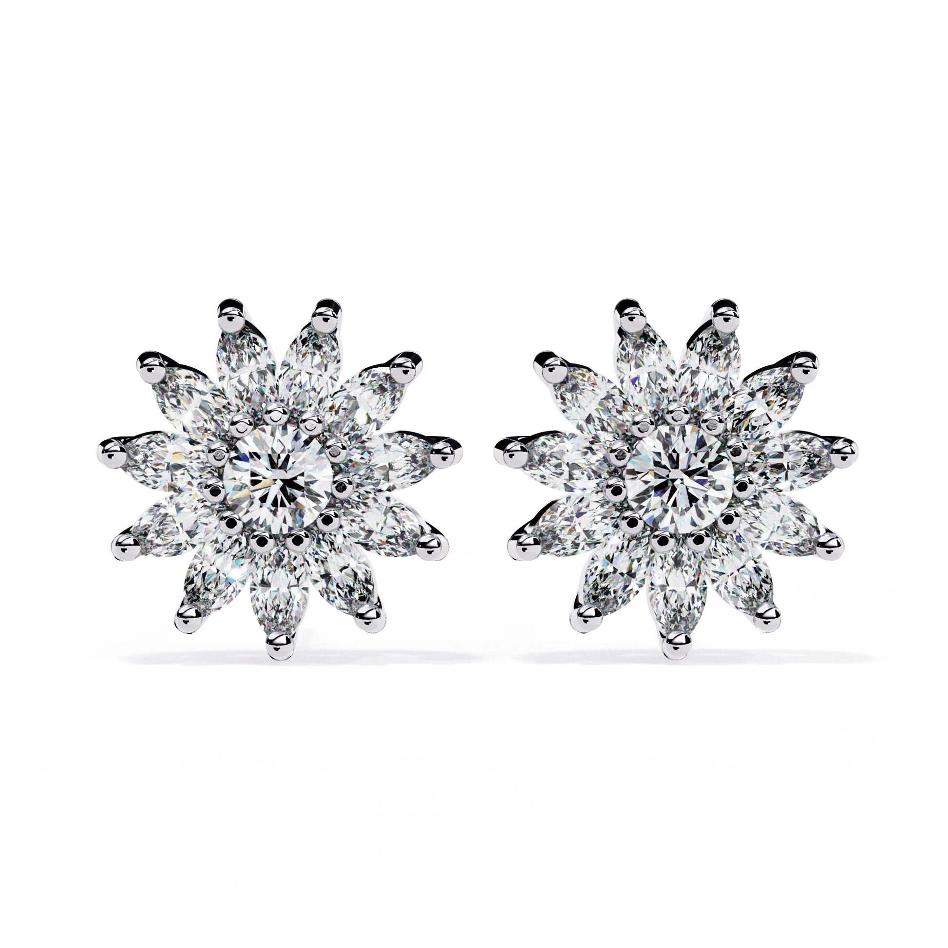 Round & Marquise Diamond Floral Stud Earrings