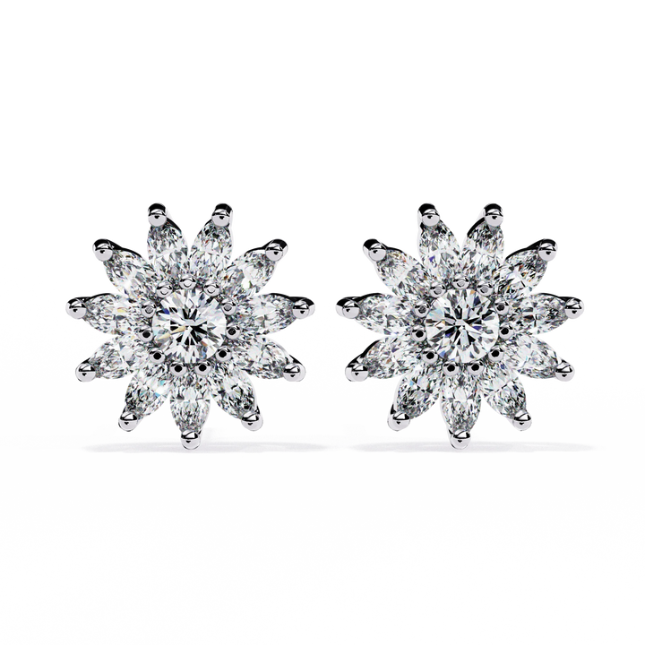 Round & Marquise Diamond Floral Stud Earrings