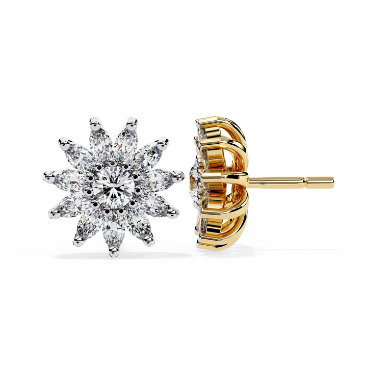 Round & Marquise Diamond Floral Stud Earrings