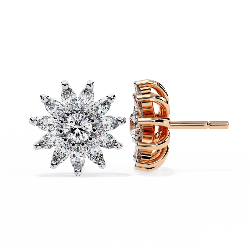 Round & Marquise Diamond Floral Stud Earrings