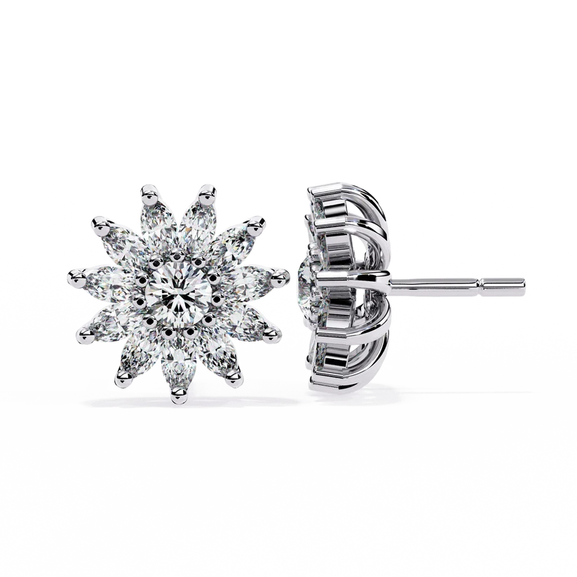 Round & Marquise Diamond Floral Stud Earrings