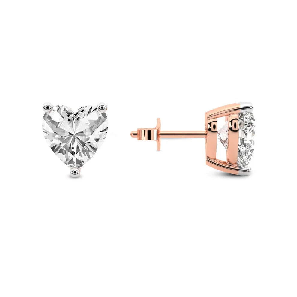 Three Prong Heart Diamond Stud Earrings
