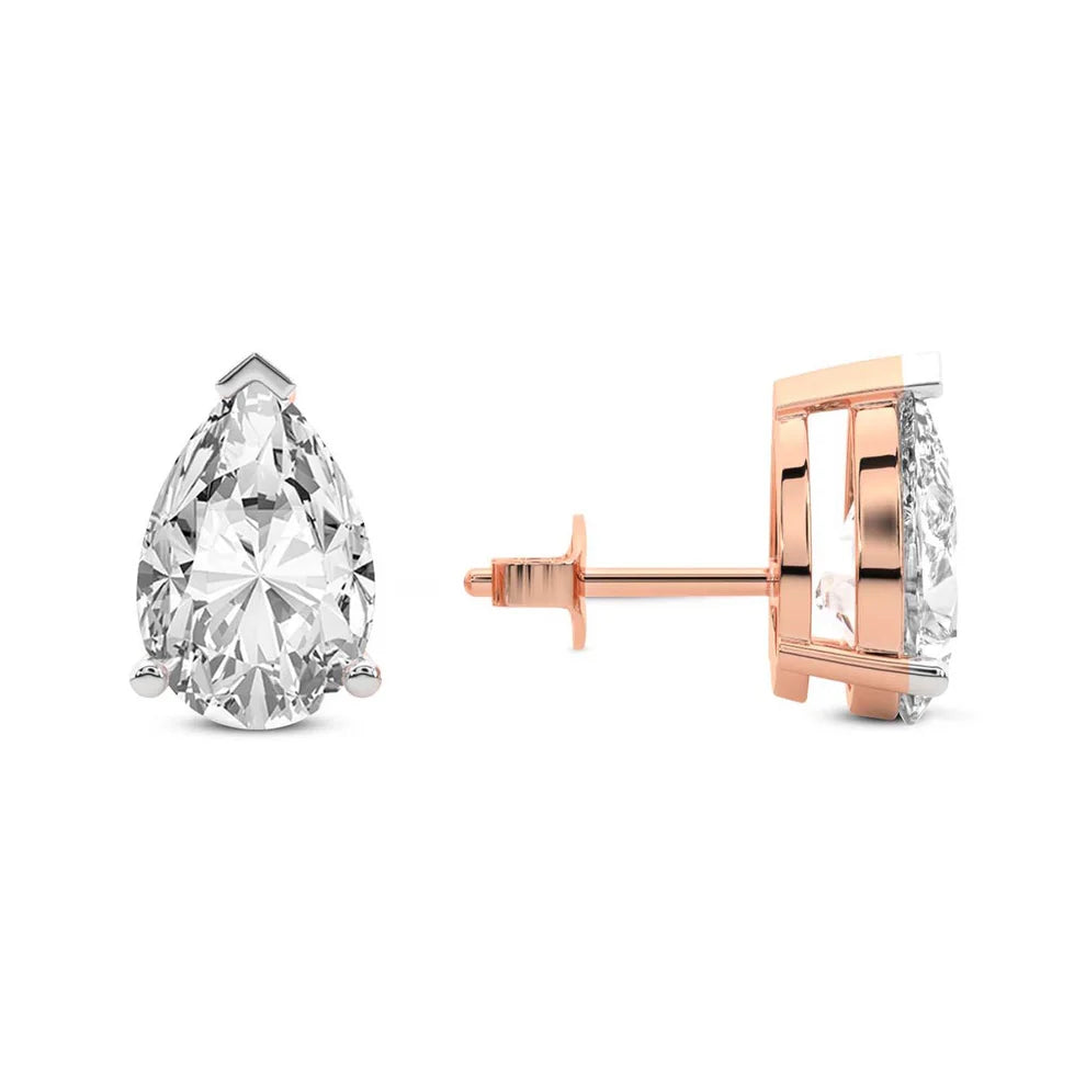 Three Prong Pear Diamond Stud Earrings
