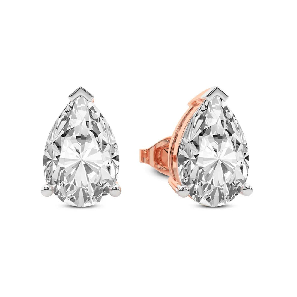 Three Prong Pear Diamond Stud Earrings