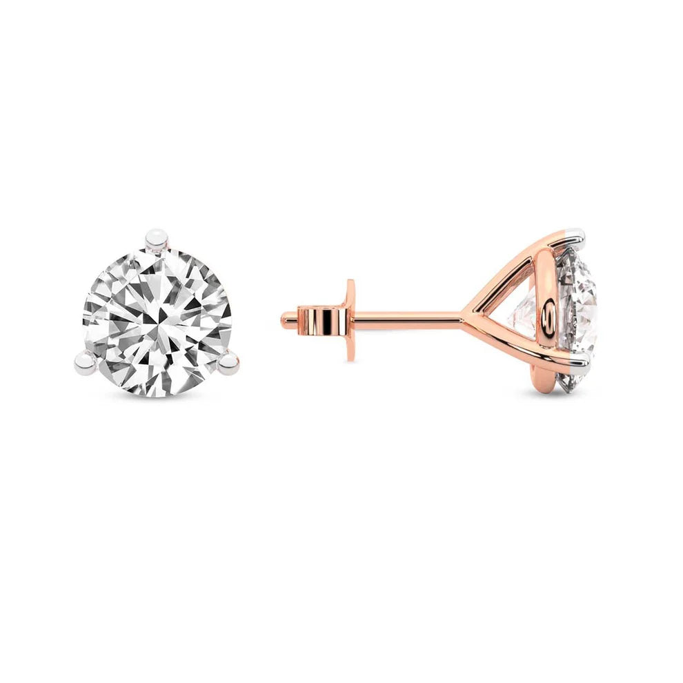Three Prong Martini Round Diamond Stud Earrings