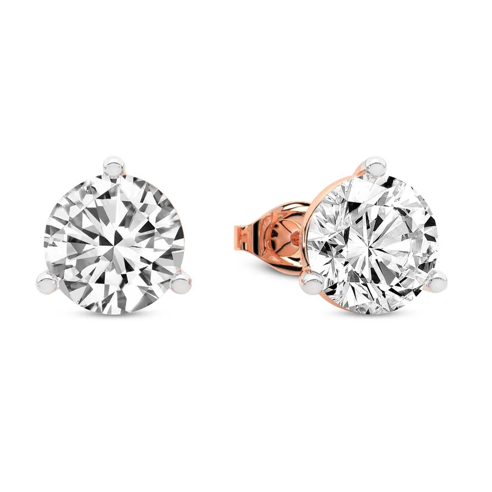 Three Prong Martini Round Diamond Stud Earrings